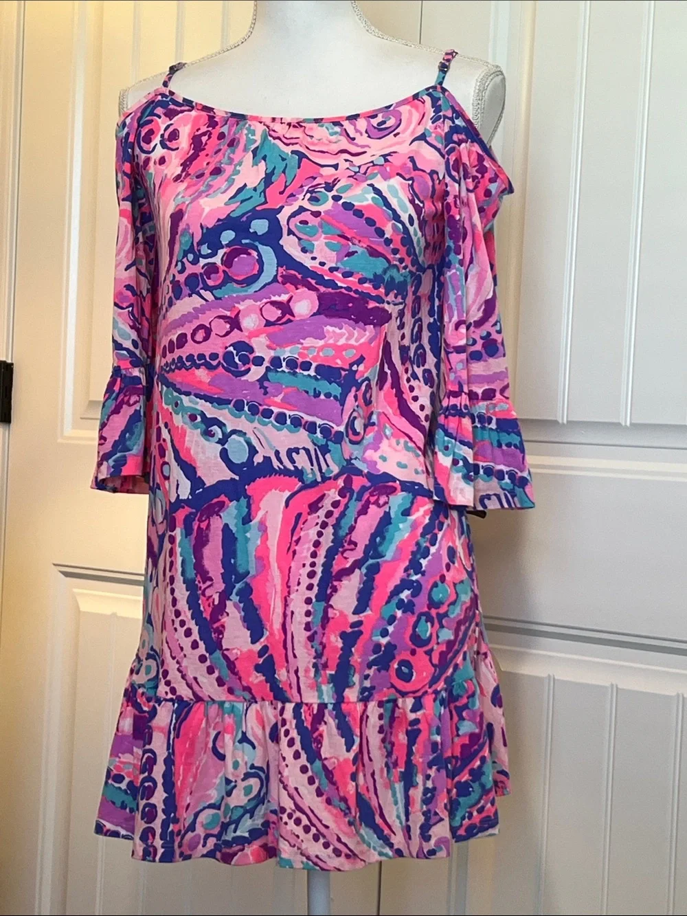 Lilly Pulitzer Girls Mini Alanna Dress Colony Coral Shell Out‎ Large